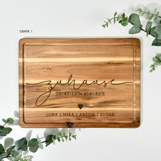 Akazienholzbrett HOME  | 38 × 28 cm, personalisierbar