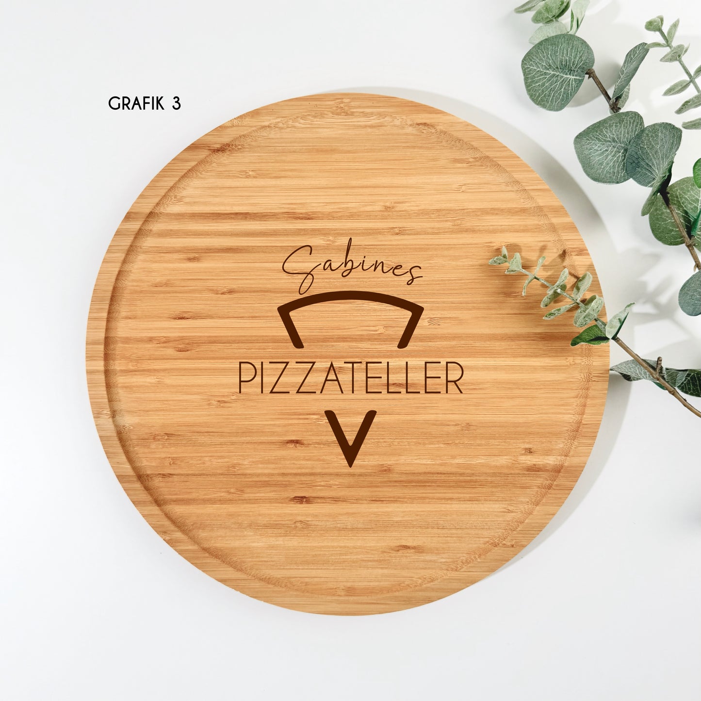 Pizzateller aus Bambusholz – 32 cm | personalisierbar mit Gravur