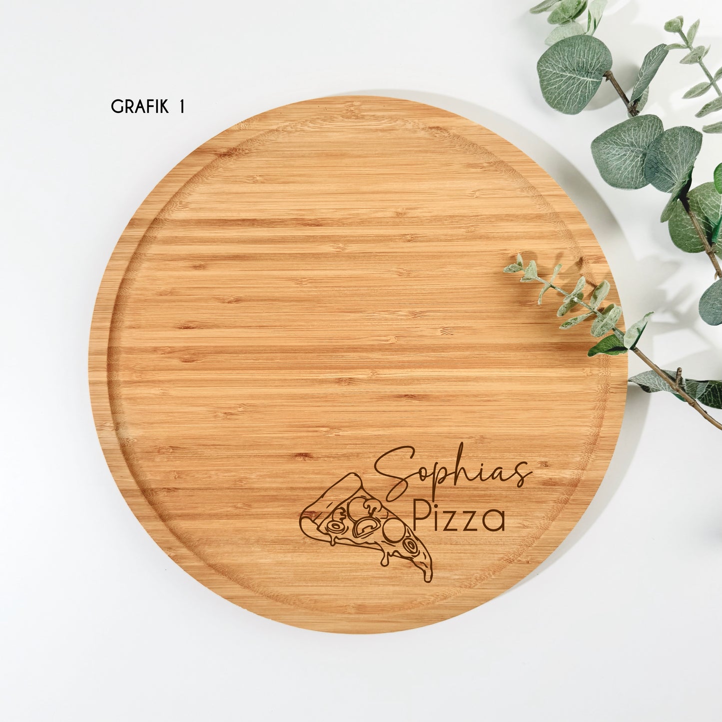 Pizzateller aus Bambusholz – 32 cm | personalisierbar mit Gravur