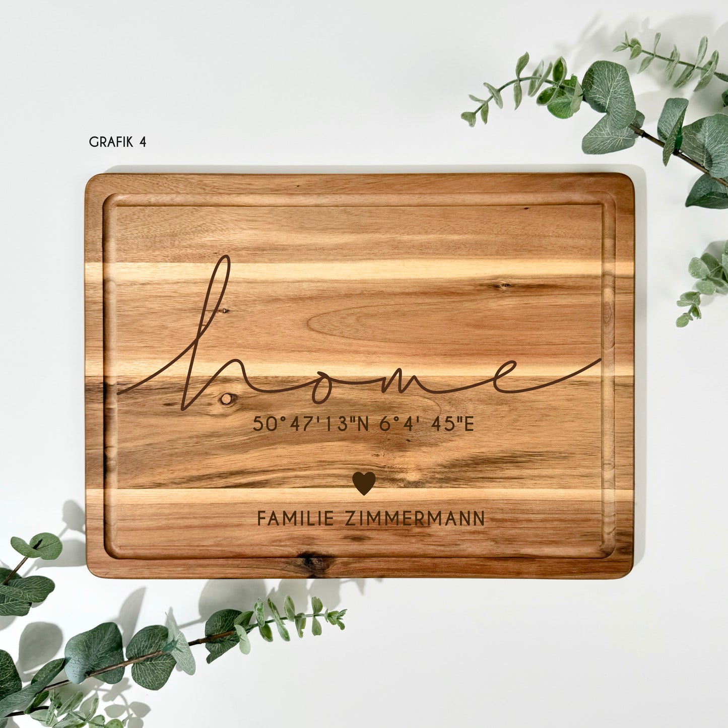 Akazienholzbrett HOME  | 38 × 28 cm, personalisierbar