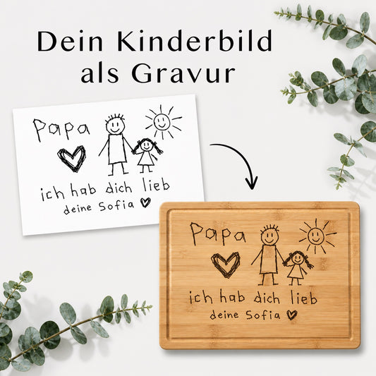Bambusbrett mit KINDERZEICHNUNG  | 38x28 cm | personalisierbar
