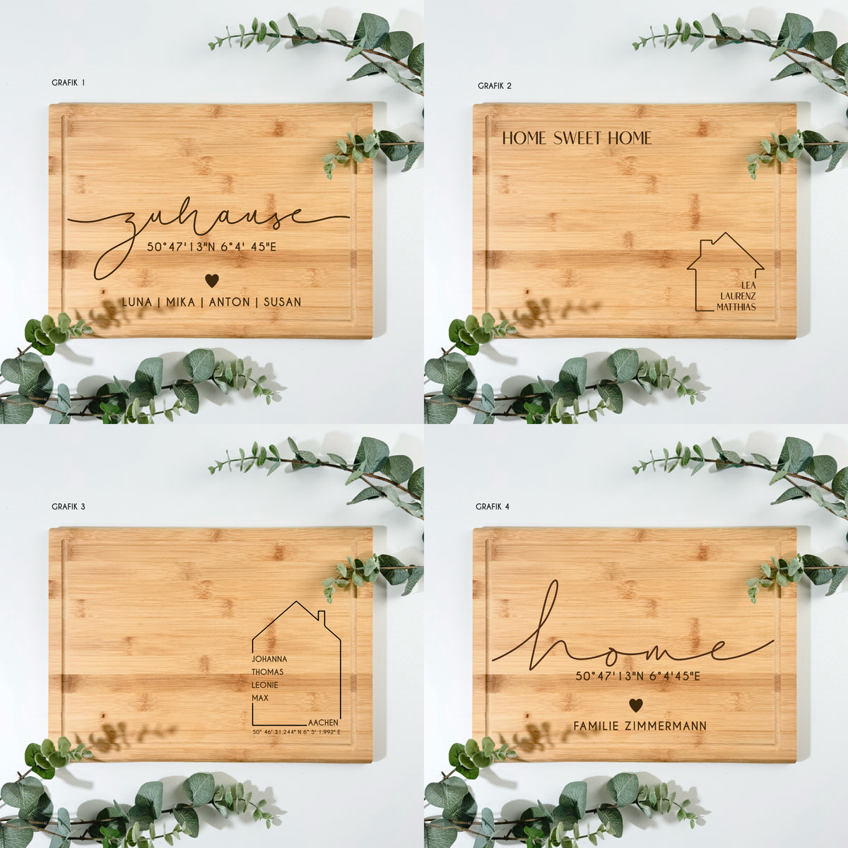 Bambusbrett HOME  | 38 × 28 cm, personalisierbar