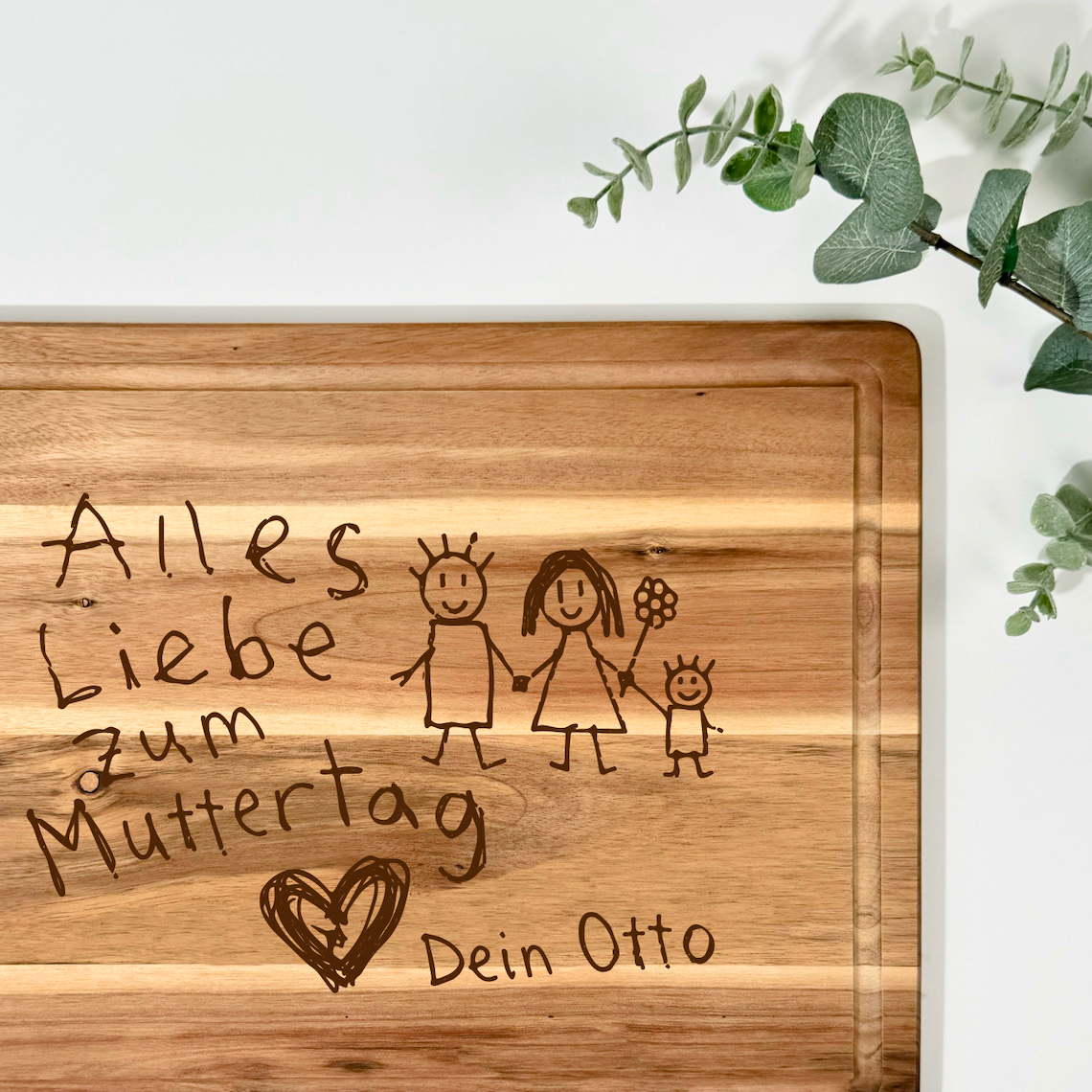 Akaziebrett mit KINDERZEICHNUNG  | 38x28 cm | personalisierbar