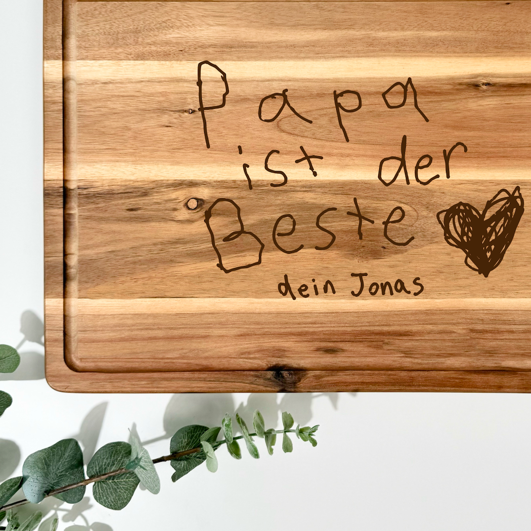 Akaziebrett mit KINDERZEICHNUNG  | 38x28 cm | personalisierbar