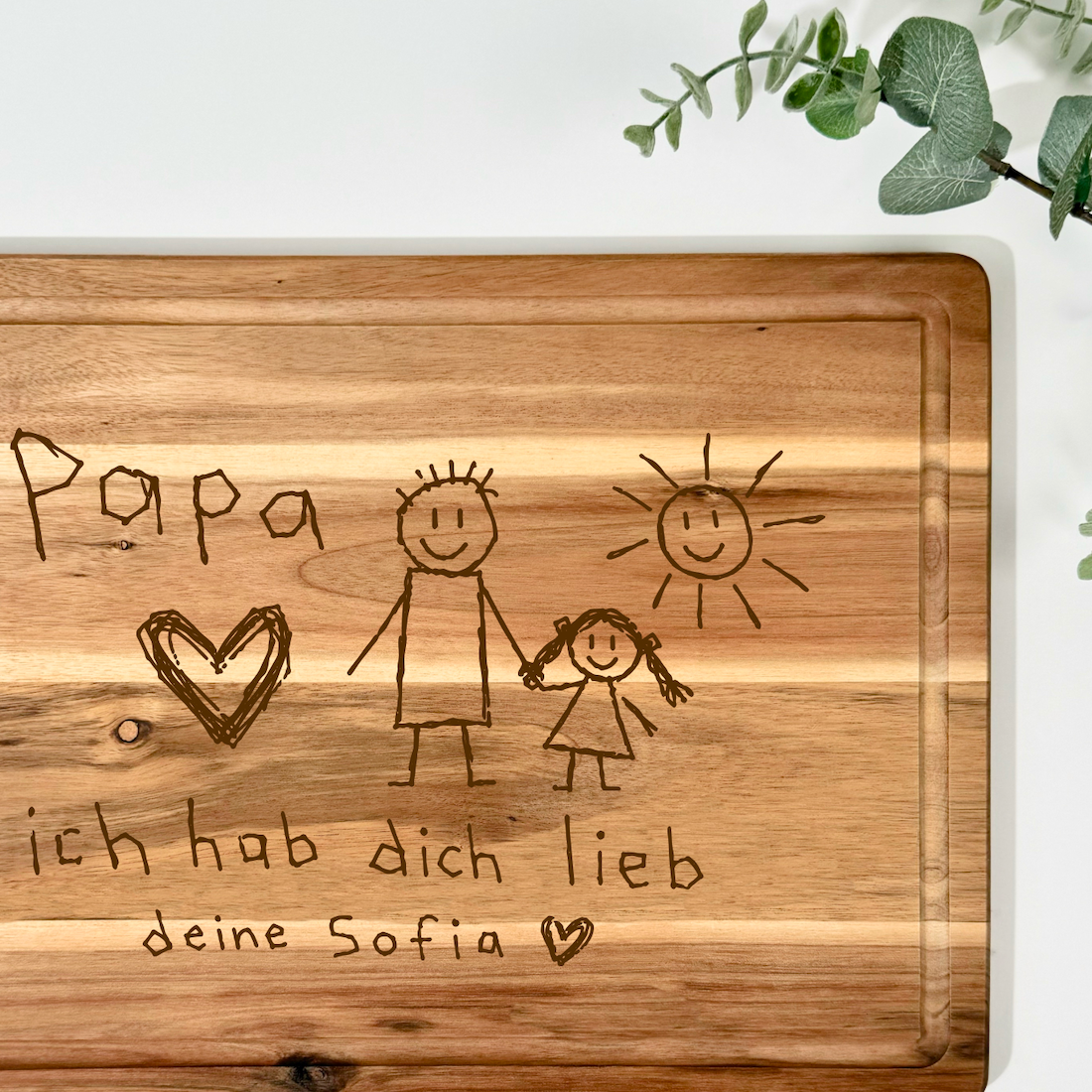Akaziebrett mit KINDERZEICHNUNG  | 38x28 cm | personalisierbar