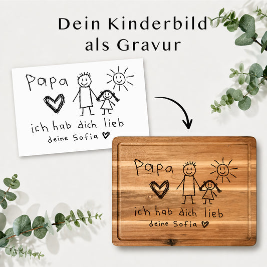 Akaziebrett mit KINDERZEICHNUNG  | 38x28 cm | personalisierbar