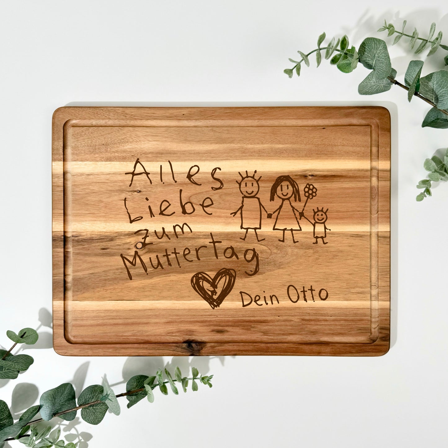 Akaziebrett mit KINDERZEICHNUNG  | 38x28 cm | personalisierbar