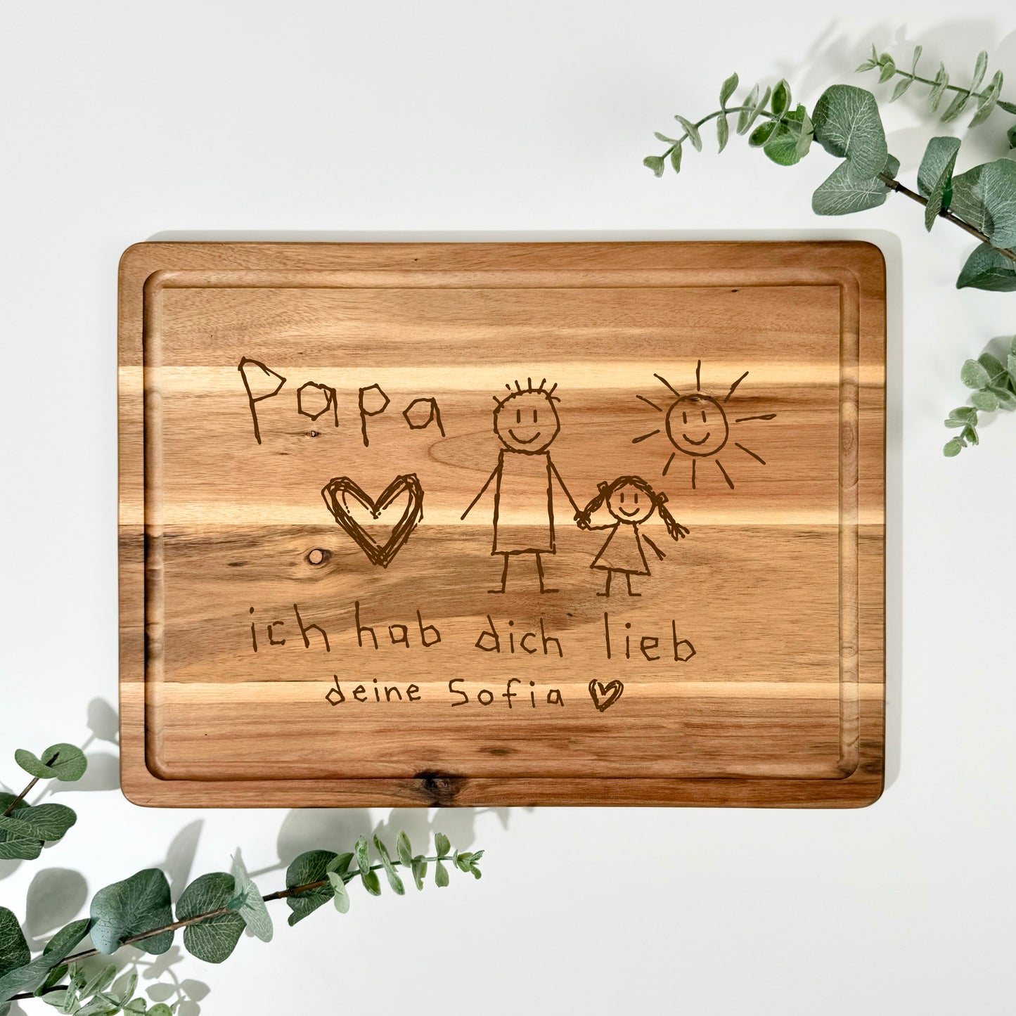 Akaziebrett mit KINDERZEICHNUNG  | 38x28 cm | personalisierbar