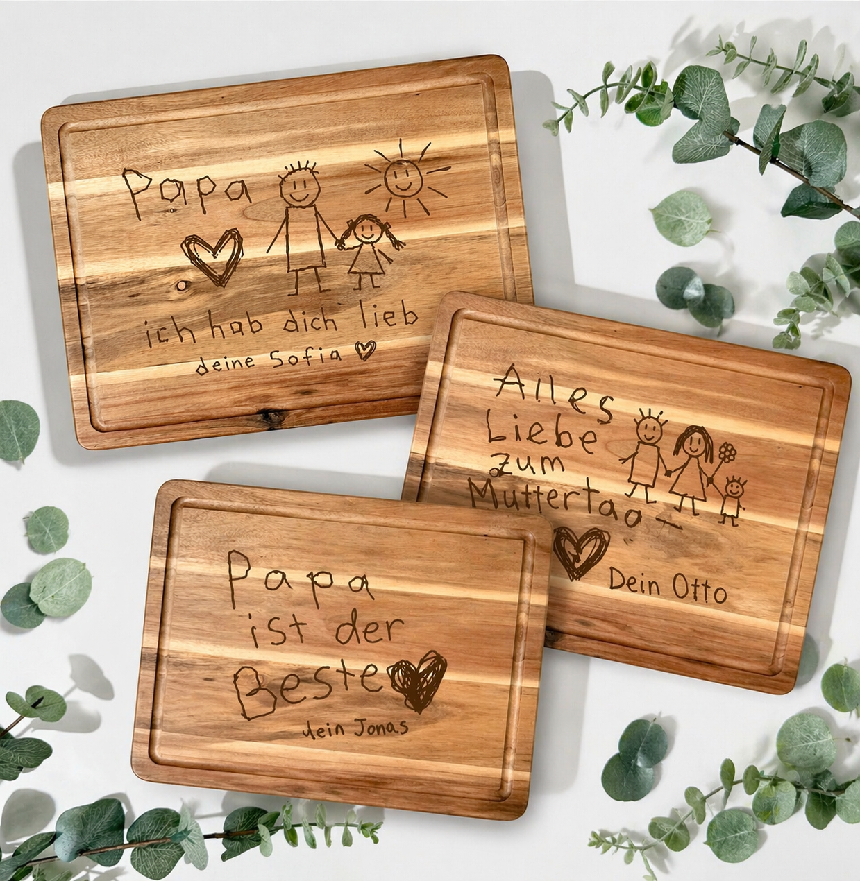 Akaziebrett mit KINDERZEICHNUNG  | 38x28 cm | personalisierbar